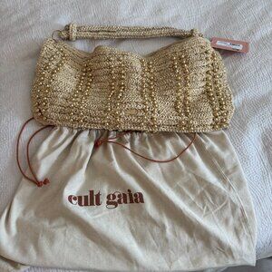 Cult Gaia Tan Beaded Shoulder Bag
